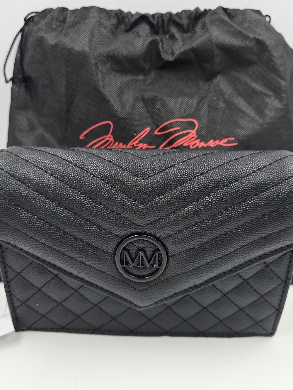 Marilyn Monroe Black Chevron Quilted Clutch NWT With Dust Bag
